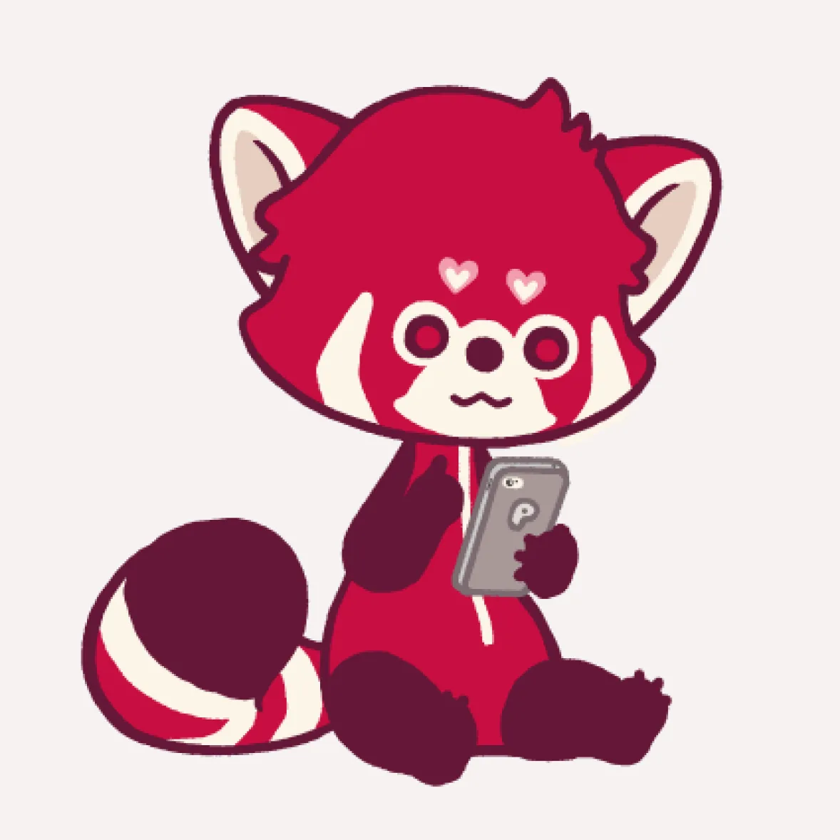 The Musashisakai mascot holding a smartphone