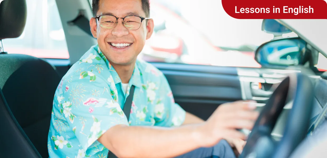 Student driving with an English-speaking instructor